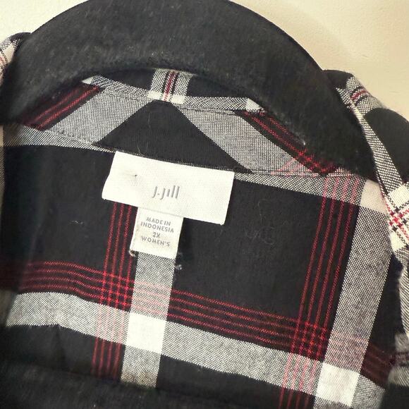 J. Jill Women's Tunic Top Shirt Dress Plaid Button Down LS Black Red Plus 2X - Picture 6 of 10